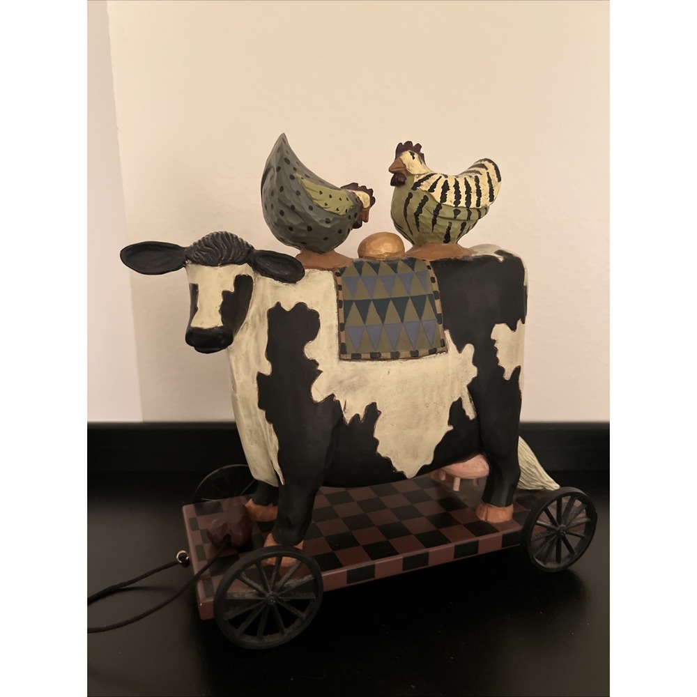 Williraye Studio Cow Pull Toy Chicken and Golden Egg 8x8" Farm Country Rustic